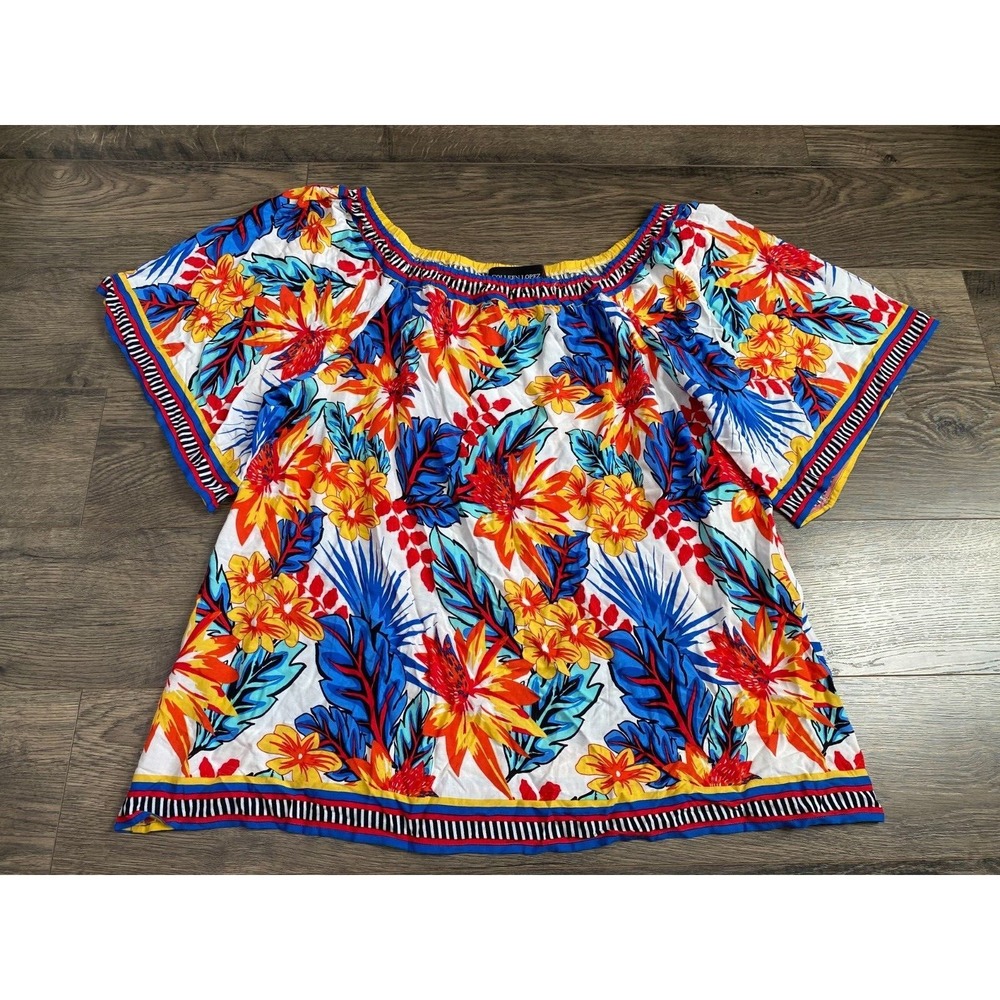 EUC Womens Colleen Lopez floral off the‎ shoulder flutter short sleeve size M